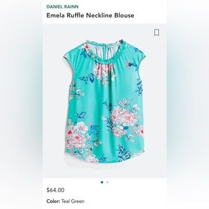 Daniel Rainn teal Emela Ruffle Neckline Blouse - Size large